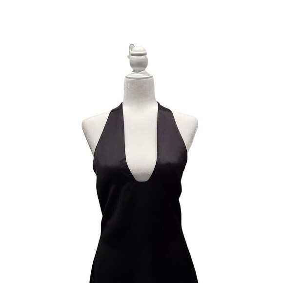 New! Jason Wu Black Satin Deep U Neck Halter Midi Dress, S - Picture 2 of 11